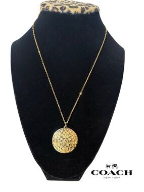 COACH Gold-Tone Circular C logo Pendant Necklace: 925 stamped chain